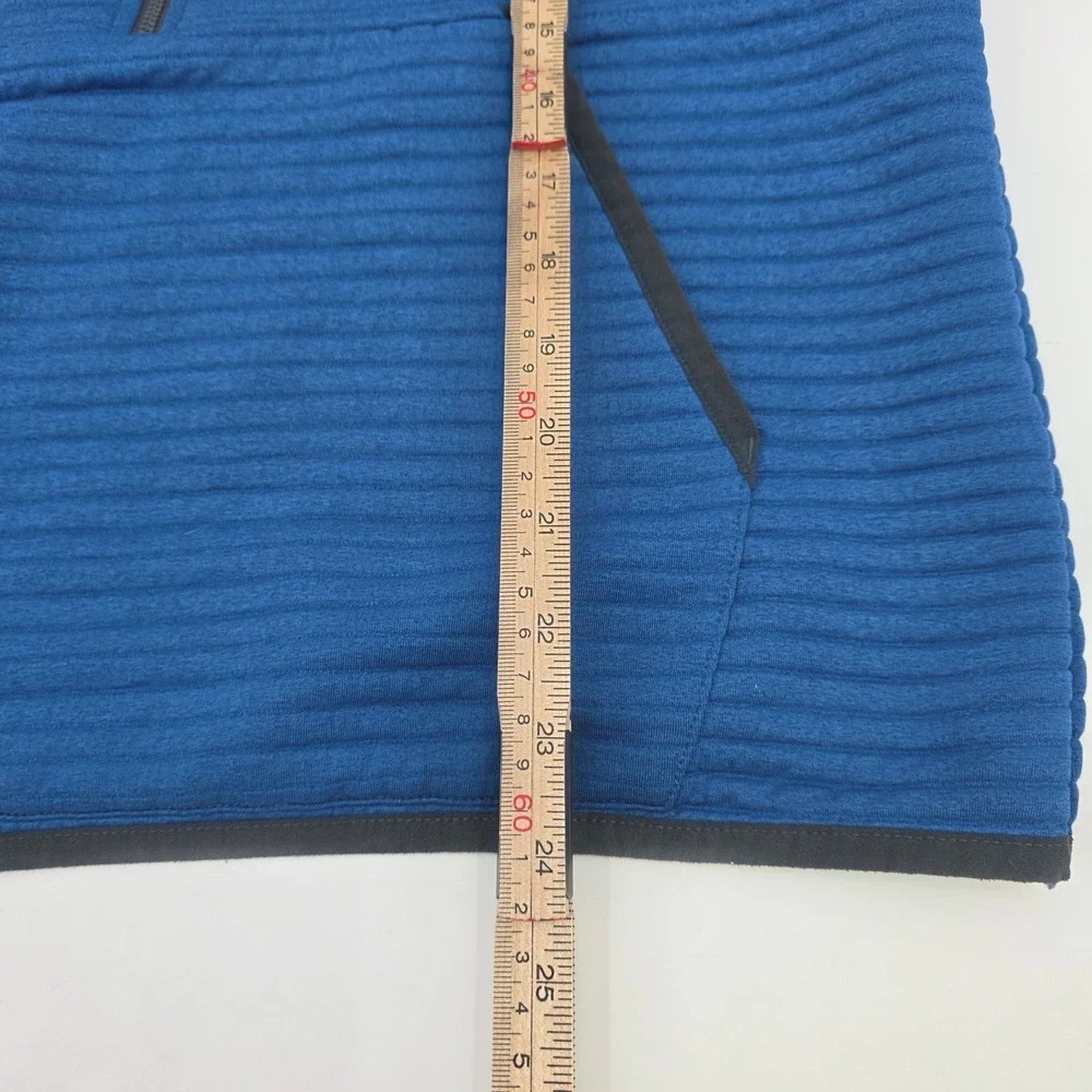 LL BEAN RIBBED 1/4 ZIP HOODIE SWEATSHIRT MENS MEDIUM SLIGHTLY FITTED BLUE FLEECE